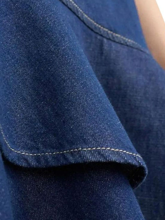 Καλοκαιρινό Mini Φόρεμα Τζιν με Βολάν Dark Aged Denim