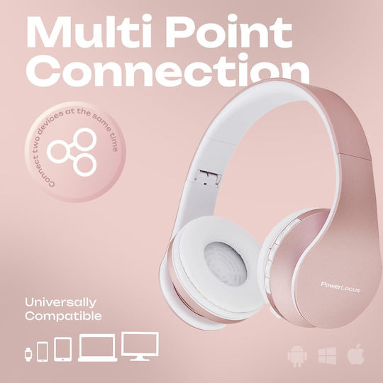 PowerLocus Безжични и Жични Over Ear Слушалки с Радио с 15 Часа Работа Розово Злато