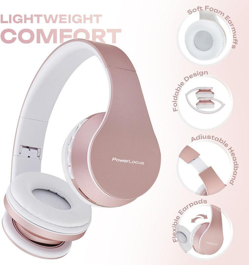 PowerLocus Безжични и Жични Over Ear Слушалки с Радио с 15 Часа Работа Розово Злато