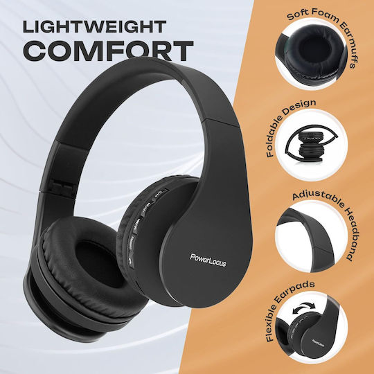 PowerLocus Căști Audio Wireless Cu Fir Over Ear Cu Radio Cu 15 Ore Autonomie Negre