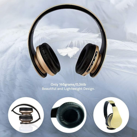 PowerLocus P1 Безжични / Жични Over Ear Слушалки с Радио с 15 часа Работа Златисти