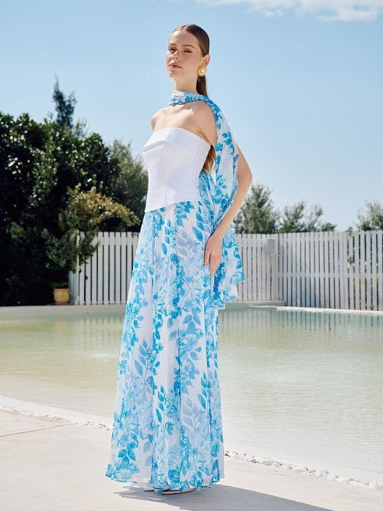 Maxi Skirt Floral Light Blue