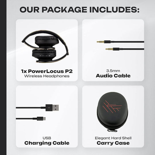 PowerLocus P2 Wireless / Wired Over Ear Headphones with Radio with 20 Hours Playing Time Camouflage
