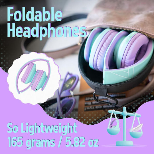 PowerLocus P2 Kids Ασύρματα / Ενσύρματα Παιδικά Over Ear Ακουστικά με Ραδιόφωνο Βιολετί / Πράσινο