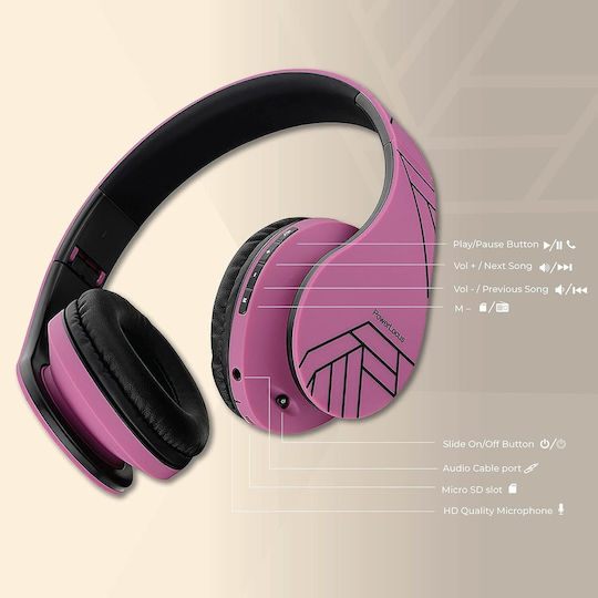PowerLocus P2 Ασύρματα / Ενσύρματα Over Ear Ακουστικά με Ραδιόφωνο με 20 ώρες Λειτουργίας Μαύρο / Μωβ