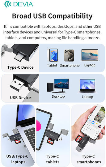 Devia Card Reader USB 2.0 Type-C για SD/microSD