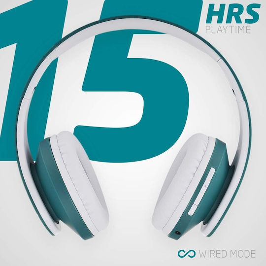PowerLocus P2 Wireless / Wired Over Ear Headphones with Radio with 20 Hours Playing Time White / Blue