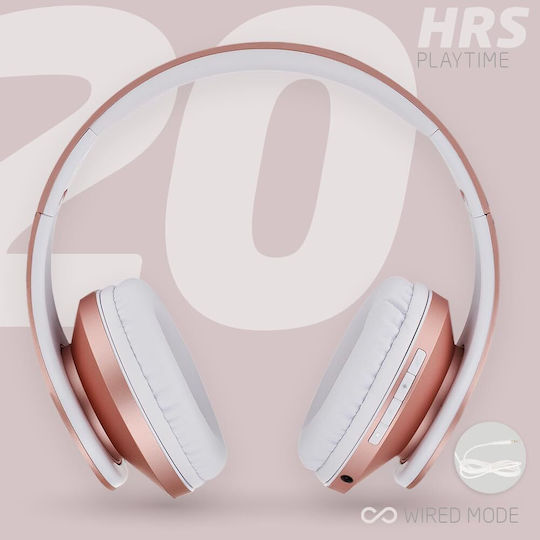 PowerLocus P2 Wireless Wired Over Ear Headphones with Radio with 20 Hours Playing Time Rose Gold
