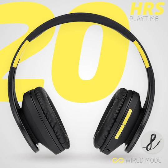 PowerLocus P2 Wireless / Wired Over Ear Headphones with Radio with 20 hours of Operation Black / Yellow