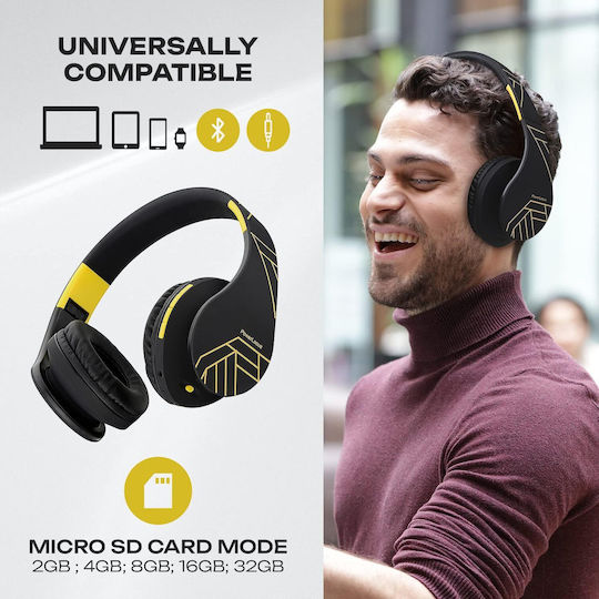 PowerLocus P2 Wireless / Wired Over Ear Headphones with Radio with 20 hours of Operation Black / Yellow