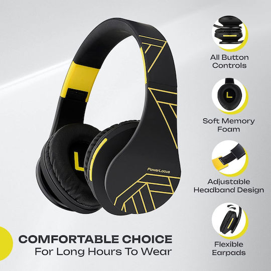 PowerLocus P2 Wireless / Wired Over Ear Headphones with Radio with 20 hours of Operation Black / Yellow