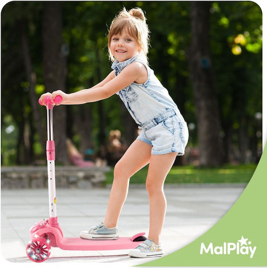 MalPlay Scuter Copii 3 Roți Cu Iluminare LED Pentru Vârsta 3+ Roz