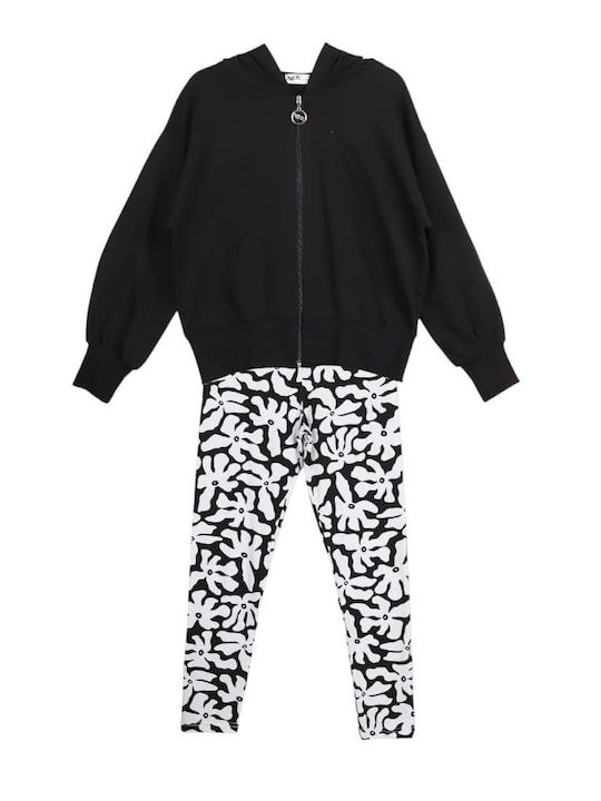 Kids' Set with Leggings Summer 3pcs Black and white