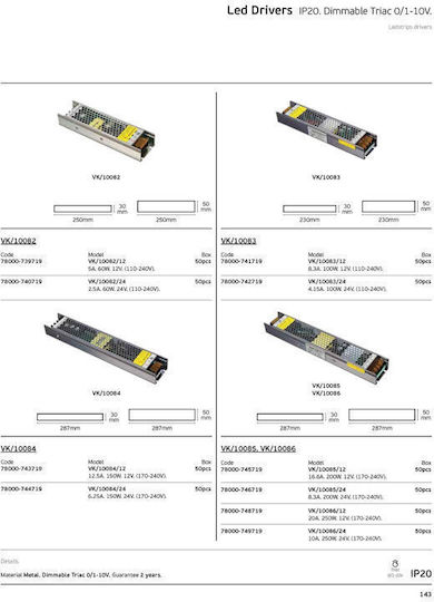 VK Lighting Dim Sursă De Alimentare LED IP20 Putere 200W