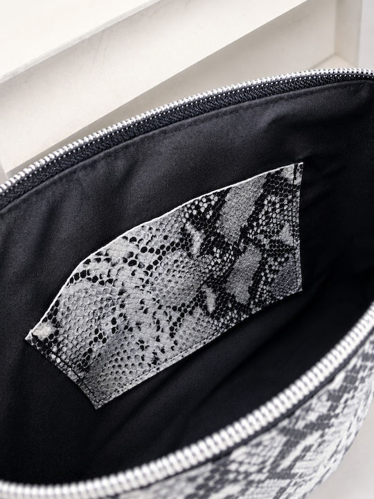 Schlangenprint Leder Damen Handtasche Klappe Schwarz