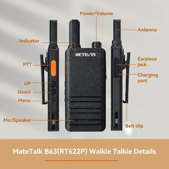 Retevis RT622P Безжичен Радиостанция PMR 0.5W Комплект 2 Броя