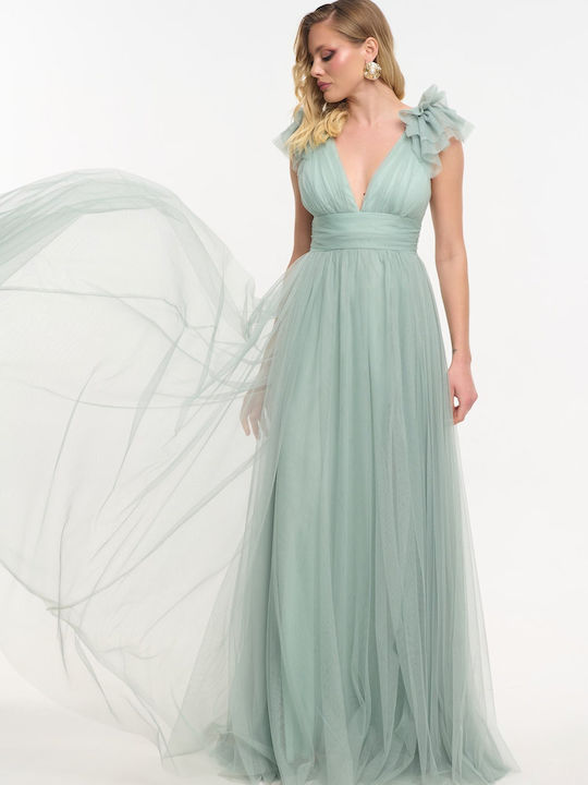 Summer Maxi Dress for Wedding Christening with Tulle Mint