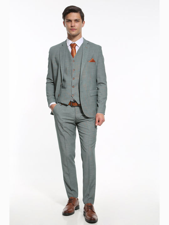 Summer Men's Groom's Suit with Vest Slim Fit Dark Olive
