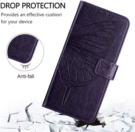 Tel1 Xiaomi Poco M7 Pro Embossed Butterfly Book Case Dark Purple