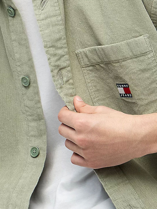 Long Sleeve Corduroy Overshirt in Wide Fit Khaki