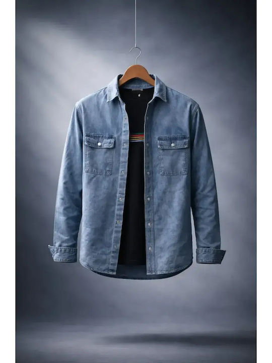 Cămașă Denim Mâneca Scurtă În Linie Regular Fit Jean Deschis
