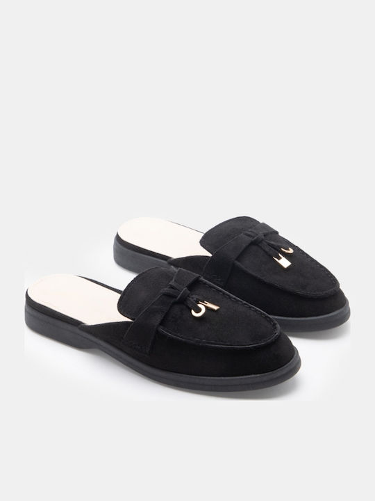 Flat Wildleder Damen Pantoletten in Schwarz Farbe