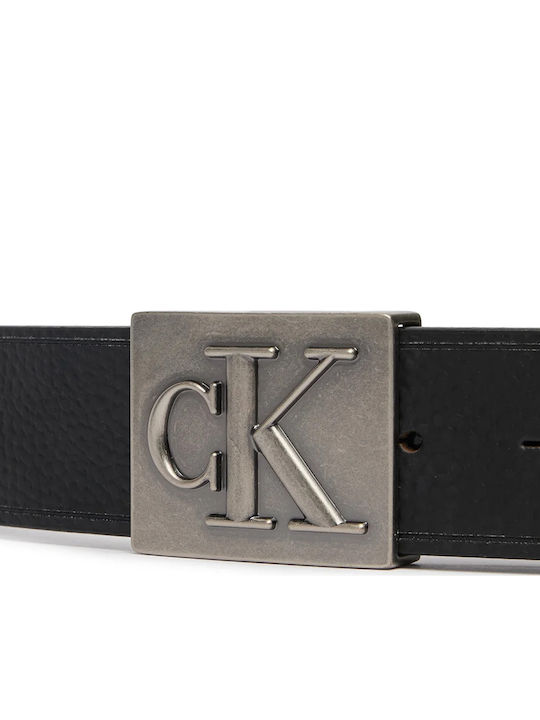Plaque Men's Leather Belt Black