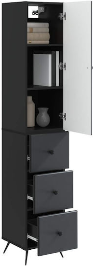 Wall Living Room Cabinet made of Wood and Metal Black 34.5x34.5x90cm