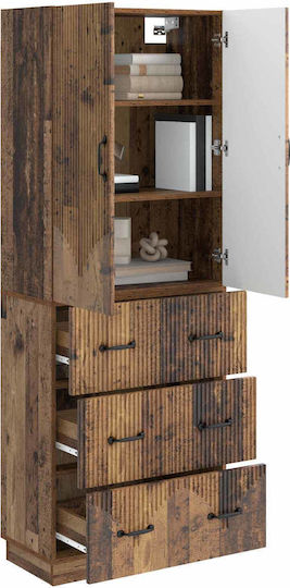 Living Room Display Cabinet Made of Wood and Metal Aged Wood 66x34.5x87cm