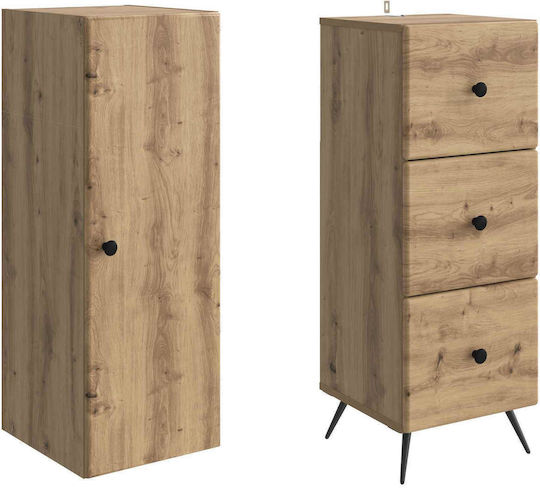 Wall Mounted Living Room Cabinet made of Wood and Metal Oak 34.5x34.5x90cm