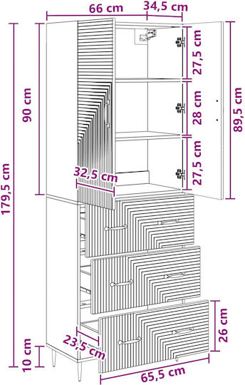 Wall Living Room Cabinet Made of Particle Board White 66x34.5x90cm