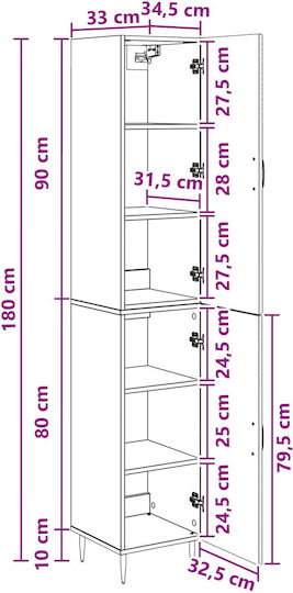 Dulap De Depozitare Din Lemn Cu 2 Sertare M33xL34.5xÎ89.5cm