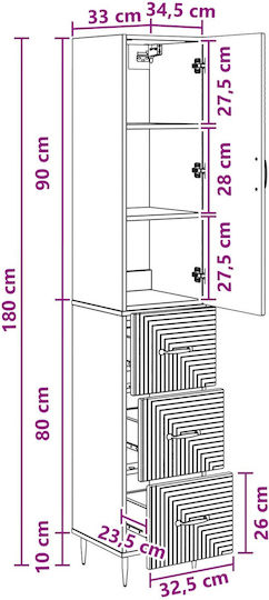 Dulap De Depozitare Din Lemn Cu 2 Sertare M33xL34.5xÎ90cm