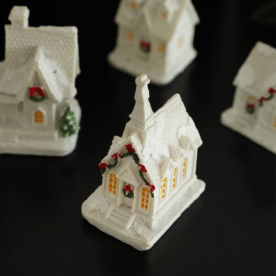 Christmas Ornament Decoration Alista Home Resin Christmas Church Small Illuminated Church Model 8.8 X 6 X 4.5 Cm White