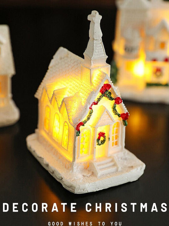 Decorațiune Ornament De Crăciun Alista Home Biserică De Crăciun Din Rășină Model Mic Iluminat Biserică 8.8 X 6 X 4.5 Cm Albă