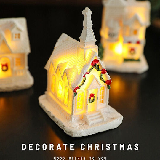 Christmas Ornament Decoration Alista Home Resin Christmas Church Small Illuminated Church Model 8.8 X 6 X 4.5 Cm White