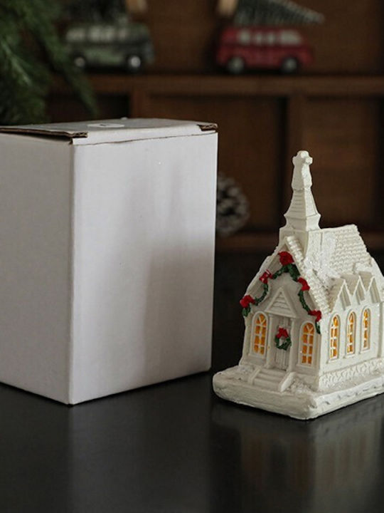 Decorațiune Ornament De Crăciun Alista Home Biserică De Crăciun Din Rășină Model Mic Iluminat Biserică 8.8 X 6 X 4.5 Cm Albă