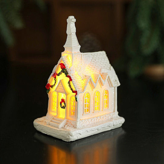 Christmas Ornament Decoration Alista Home Resin Christmas Church Small Illuminated Church Model 8.8 X 6 X 4.5 Cm White