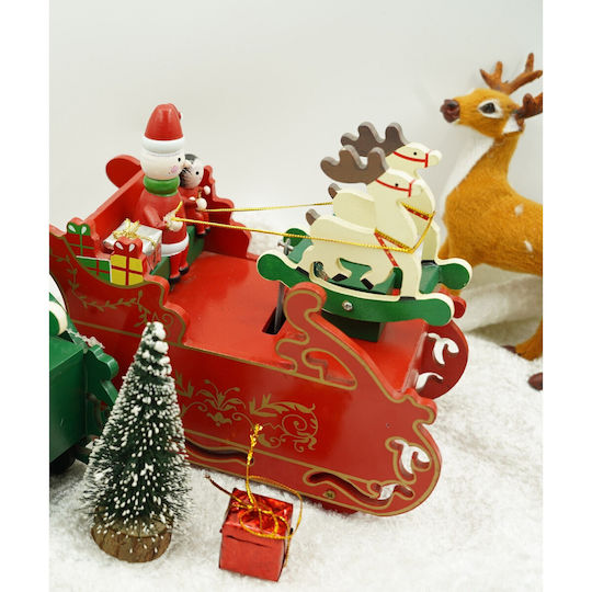 Decorative Christmas Santa With Music Red Wooden On Sleigh 18.5x16cm