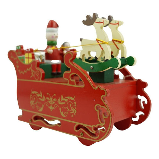 Decorative Christmas Santa With Music Red Wooden On Sleigh 18.5x16cm