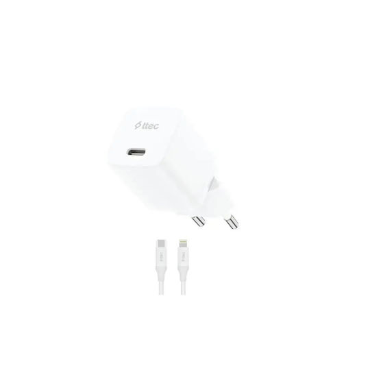 TTEC GaN Charger With USB-C Port And USB-C - Lightning Cable 20W Power Delivery White SmartCharger