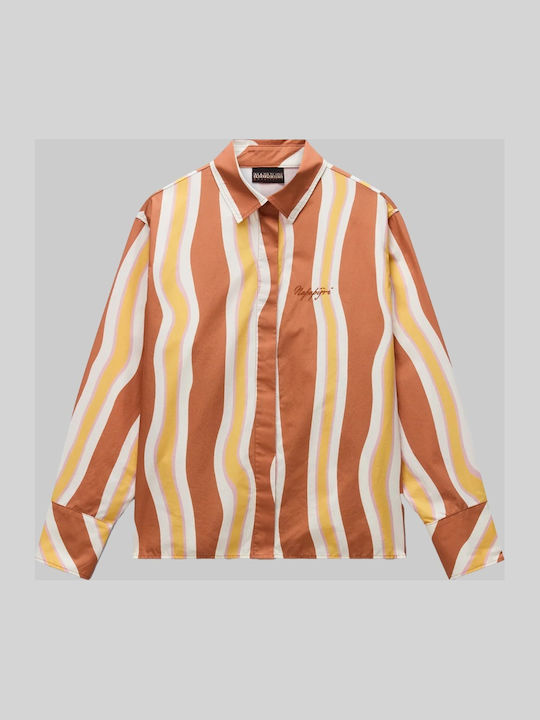 Long Sleeve Women's Cotton Shirt Brown