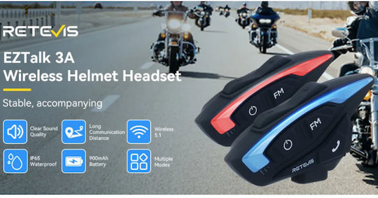 Retevis EZTalk 3A Single Motorcycle Communication System for Helmet with Bluetooth