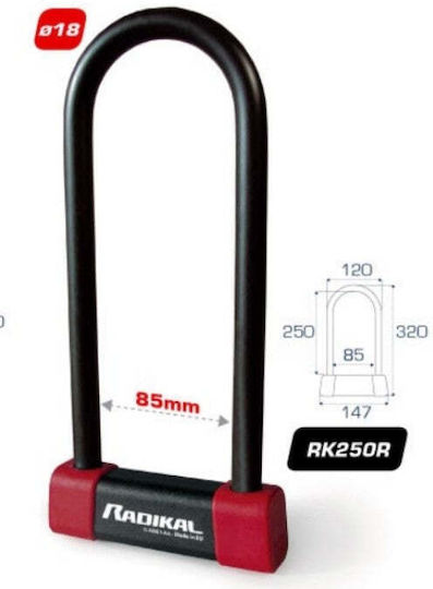 Radikal RK250R U-Lock Motorcycle Shackle Lock in Red