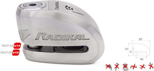 Radikal RK914S Motorrad-Bremsscheibenschloss mit Alarm Silber Farbe
