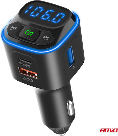 AMiO Car FM Transmitter with MicroSD Type-C USB Bluetooth