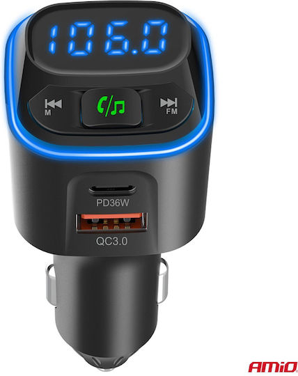 AMiO Car FM Transmitter with MicroSD Type-C USB Bluetooth