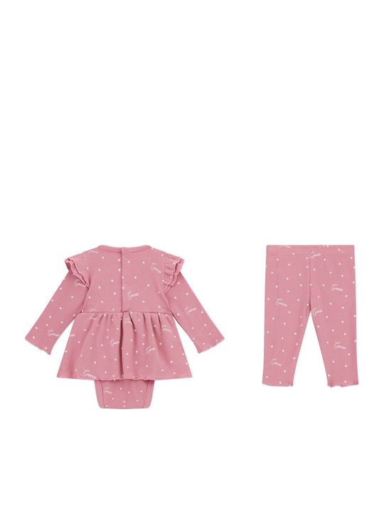 Guess Baby Bodysuit Set Long-Sleeved with Pants Pink 2pcs