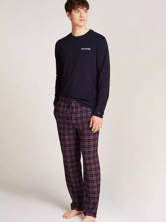 Tommy Hilfiger Χειμερινή Ανδρική Πιτζάμα Βαμβακερή Navy Μπλε