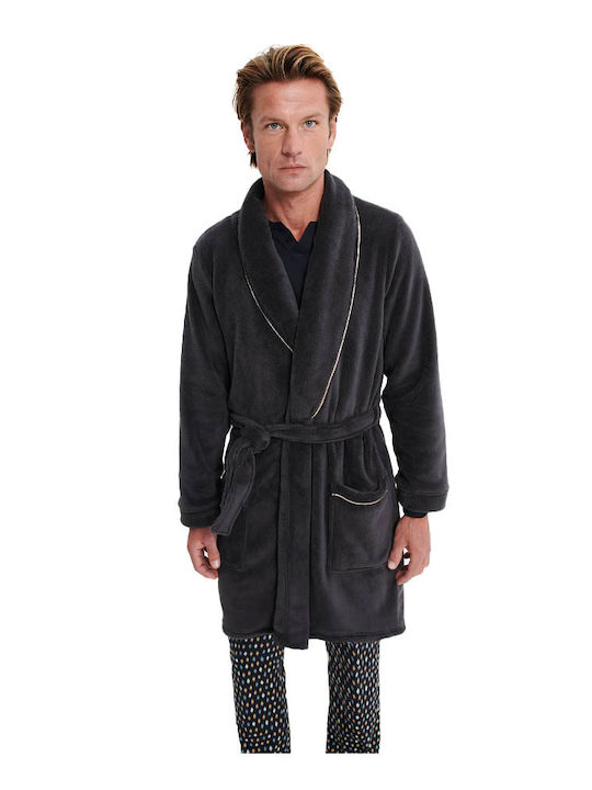Vamp Χειμερινή Ανδρική Ρόμπα Fleece Γκρι